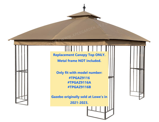 APEX GARDEN Canopy Top for Style Selections 10 ft x 10 ft Brown Metal Square Semi- Gazebo Model #TPGAZ9116 / #TPGAZ9116A / #TPGAZ9116B (Top Only) - APEX GARDEN US