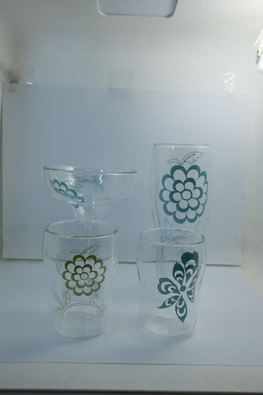 MARU JIN Floral Double-Walled Glass Cup - APEX GARDEN US