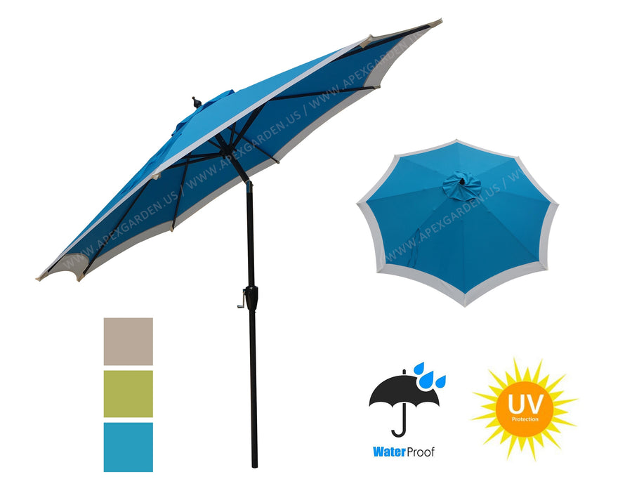 Dual Color 9 Feet 8 Ribs Outdoor Patio Table Market Umbrella with Push Button Tilt and Crank - APEX GARDEN US