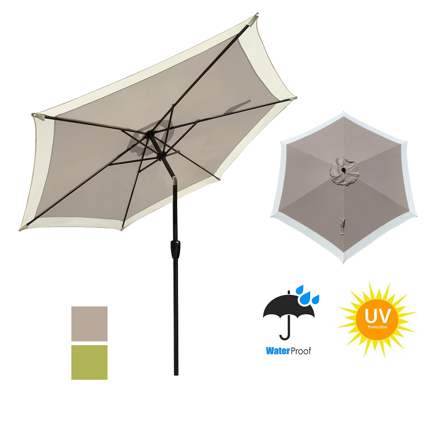 Dual Color 9 Feet Outdoor Patio Table Market Umbrella with Push Button Tilt and Crank - APEX GARDEN US