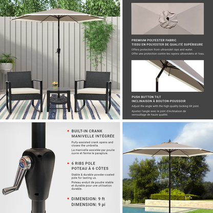 Dual Color 9 Feet Outdoor Patio Table Market Umbrella with Push Button Tilt and Crank - APEX GARDEN US