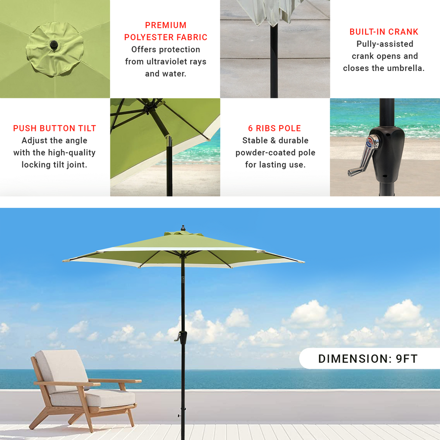 Dual Color 9 Feet Outdoor Patio Table Market Umbrella with Push Button Tilt and Crank - APEX GARDEN US