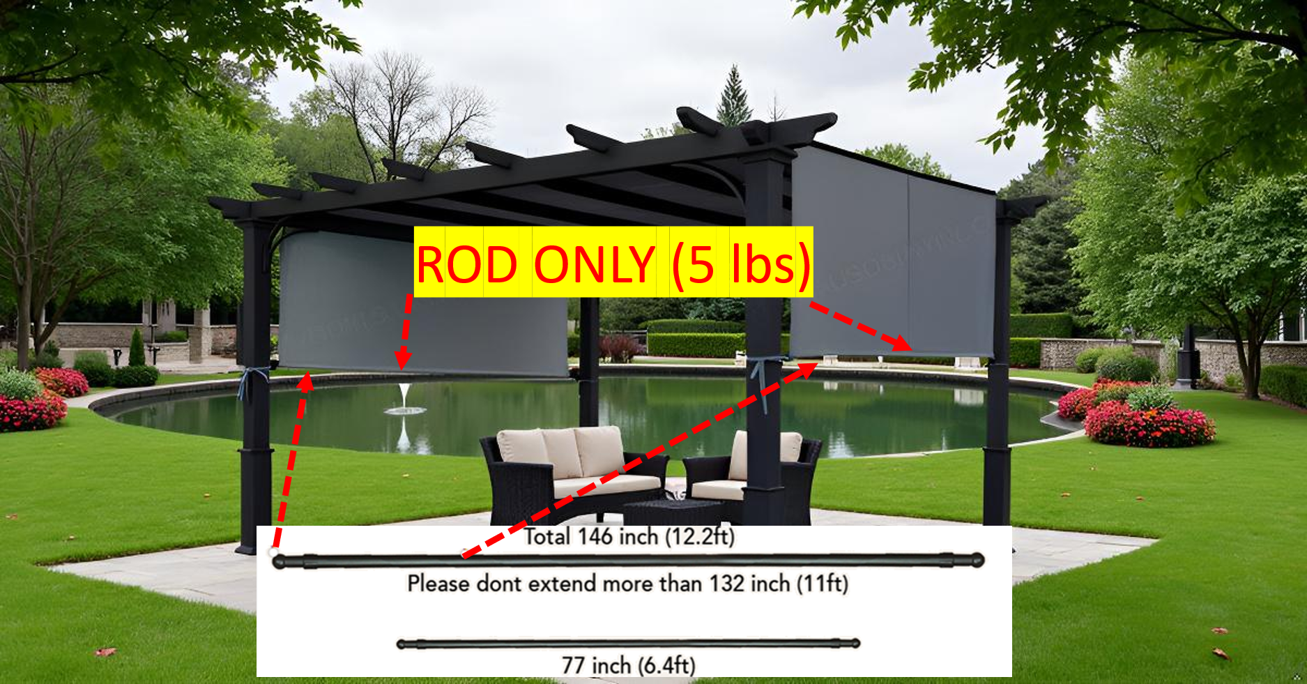 APEX GARDEN Length Adjustable Weight Rods/Pull Tubes for Pergola Canopy (2 Rods Included, from 77 inches to 132 inches) - APEX GARDEN US