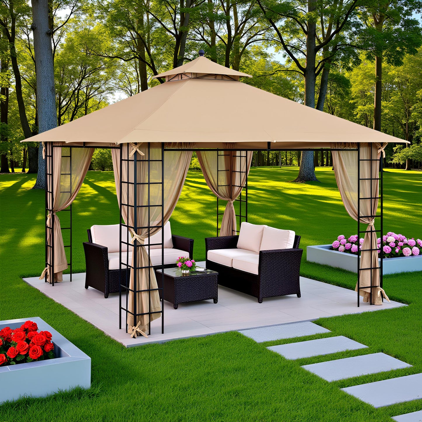 APEX GARDEN YH-20S089HD 10 ft. x 12 ft. Melody Gazebo with Mosquito Net - APEX GARDEN US