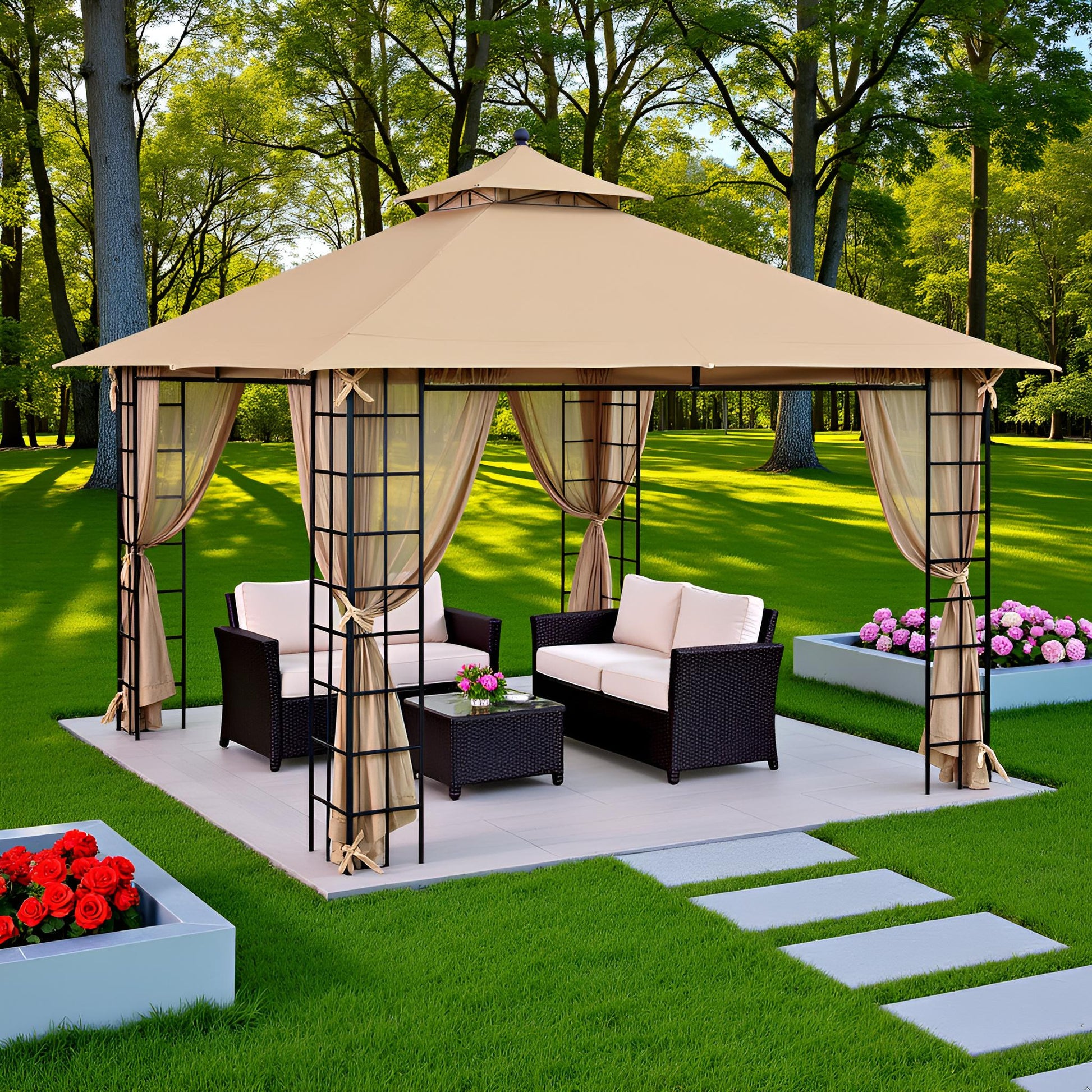APEX GARDEN YH-20S089HD 10 ft. x 12 ft. Melody Gazebo with Mosquito Net - APEX GARDEN US