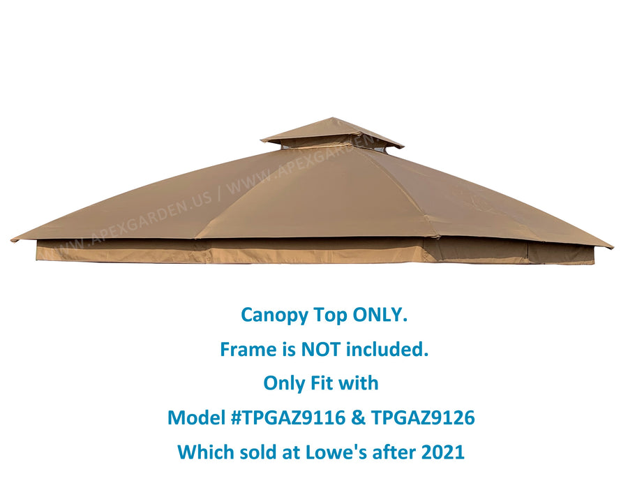 APEX GARDEN Canopy Top for Style Selections 10 ft x 10 ft Brown Metal Square Semi- Gazebo Model #TPGAZ9116 / #TPGAZ9116A / #TPGAZ9116B (Top Only) - APEX GARDEN US