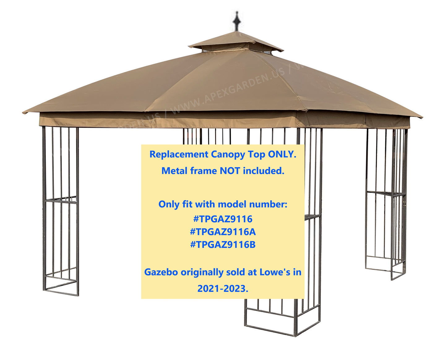 APEX GARDEN Canopy Top for Style Selections 10 ft x 10 ft Brown Metal Square Semi- Gazebo Model #TPGAZ9116 / #TPGAZ9116A / #TPGAZ9116B (Top Only) - APEX GARDEN US