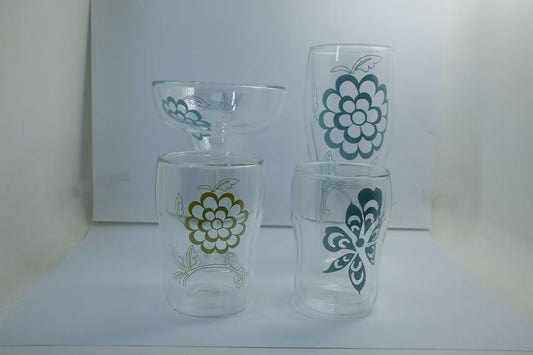 MARU JIN Floral Double-Walled Glass Cup - APEX GARDEN US