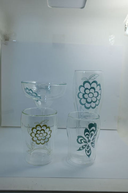 MARU JIN Floral Double-Walled Glass Cup - APEX GARDEN US