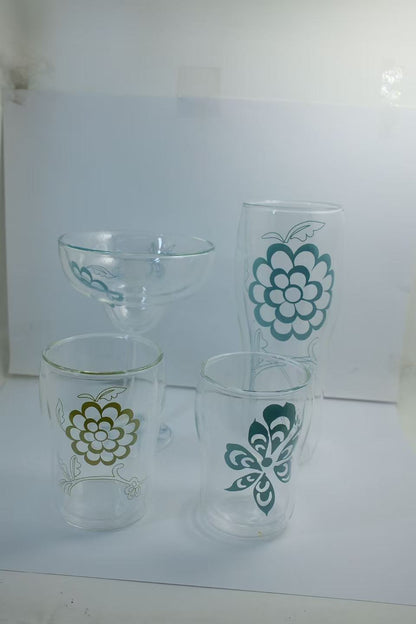 MARU JIN Floral Double-Walled Glass Cup - APEX GARDEN US