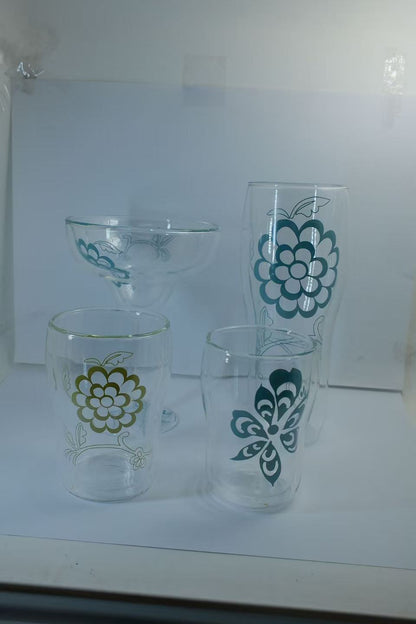 MARU JIN Floral Double-Walled Glass Cup - APEX GARDEN US