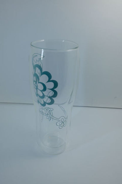 MARU JIN Floral Double-Walled Glass Cup - APEX GARDEN US
