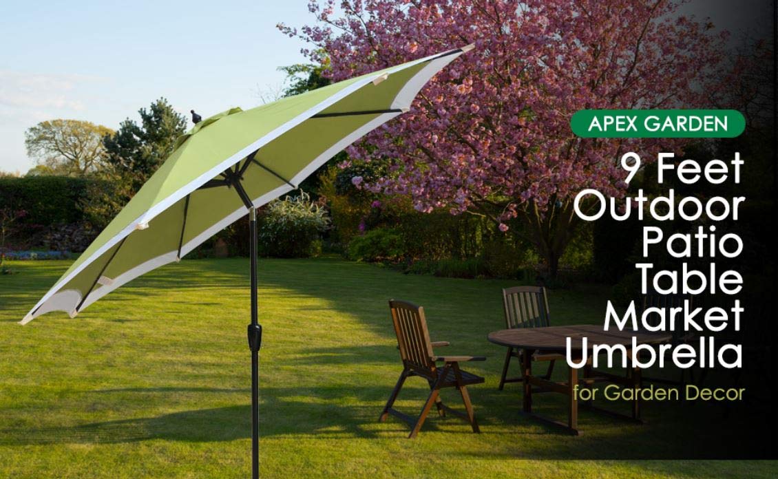 Dual Color 9 Feet 8 Ribs Outdoor Patio Table Market Umbrella with Push Button Tilt and Crank - APEX GARDEN US