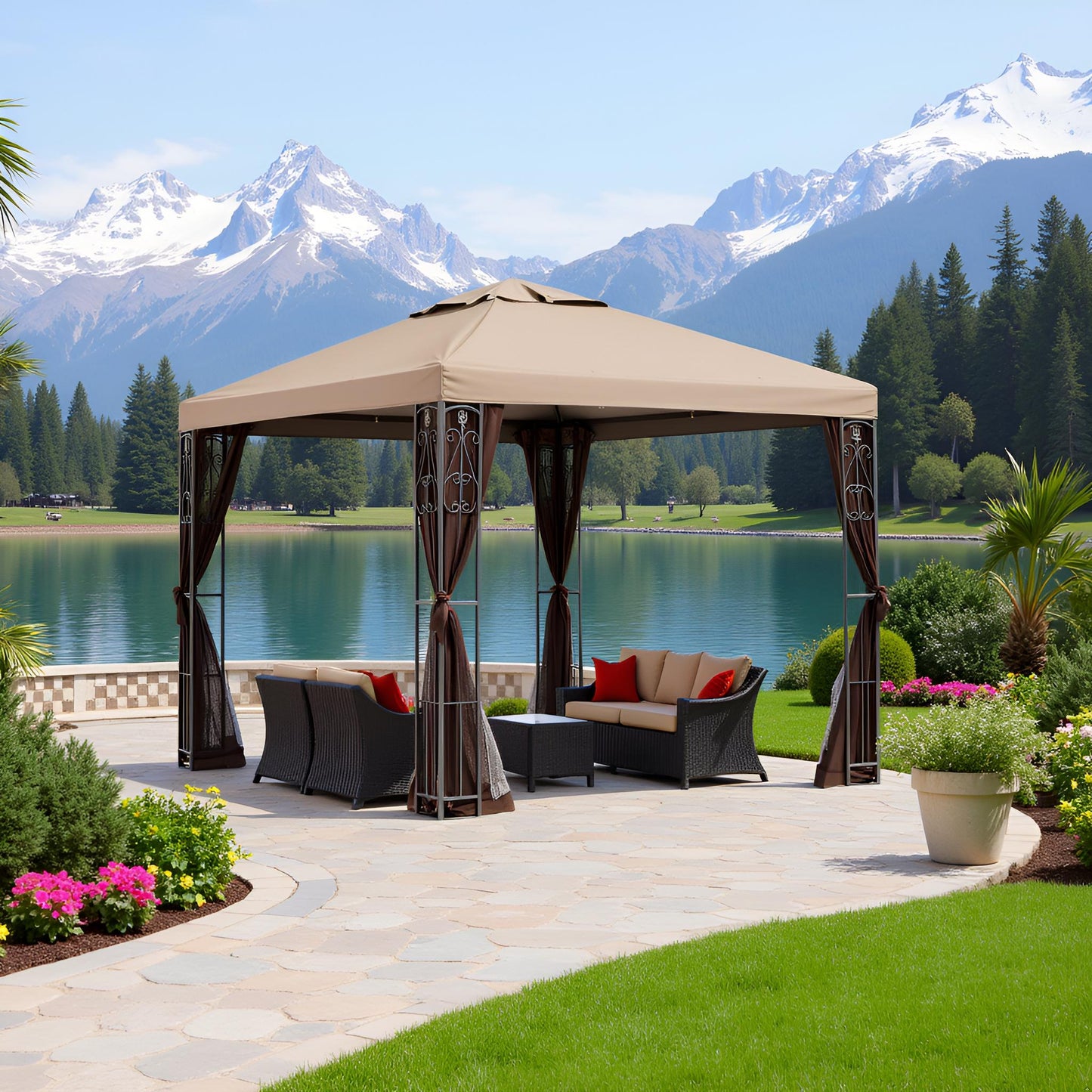 APEX GARDEN YH-20S117HD 8 ft. x 8 ft. Gazebo with Mosquito Net - APEX GARDEN US