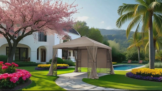APEX GARDEN Symphony II 10'X10' GAZEBO WITH NET/PRIVACY/PLANTER HOLDERS