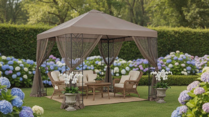 APEX GARDEN Symphony II 10'X10' GAZEBO WITH NET/PRIVACY/PLANTER HOLDERS