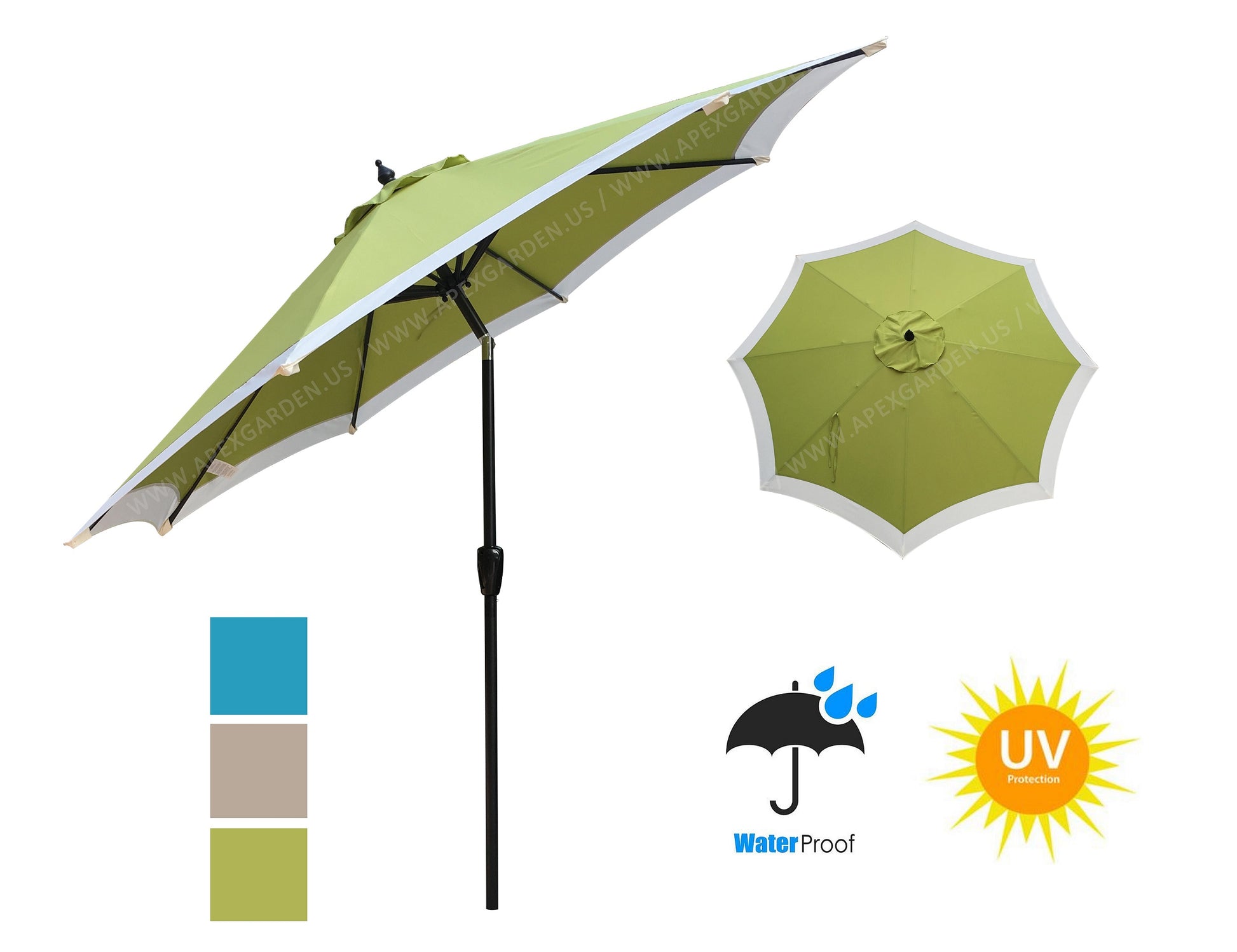 Dual Color 9 Feet 8 Ribs Outdoor Patio Table Market Umbrella with Push Button Tilt and Crank - APEX GARDEN US