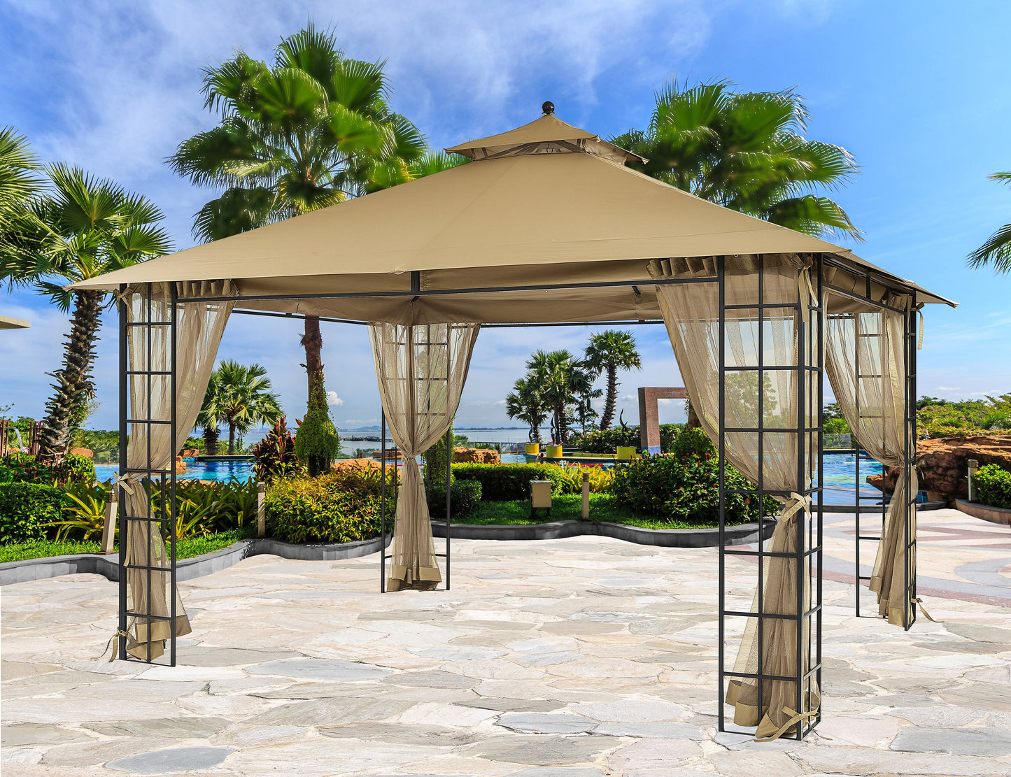 APEX GARDEN YH-20S089HD10 ft. x 12 ft. Melody Gazebo with Mosquito Net - APEX GARDEN US
