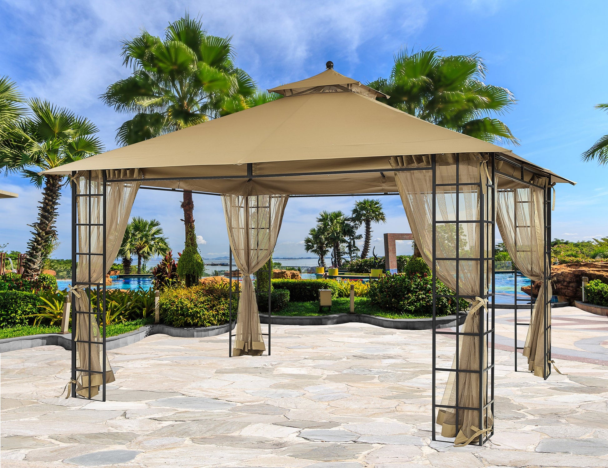 APEX GARDEN YH-20S089HD10 ft. x 12 ft. Melody Gazebo with Mosquito Net - APEX GARDEN US