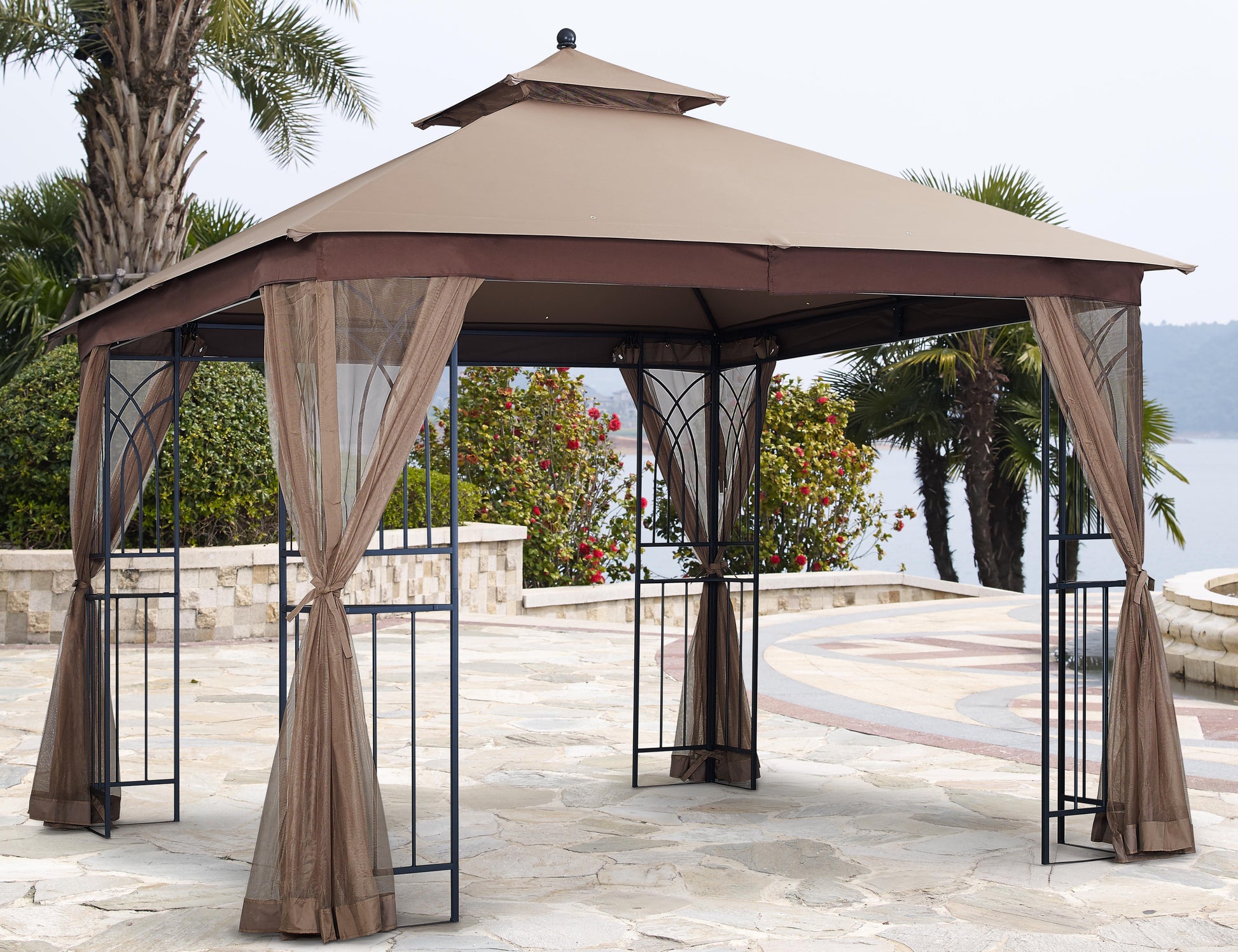 APEX GARDEN Two-Tier 10 ft. x 10 ft. Harmony Gazebo with Mosquito Net and Corner Shelves - APEX GARDEN US