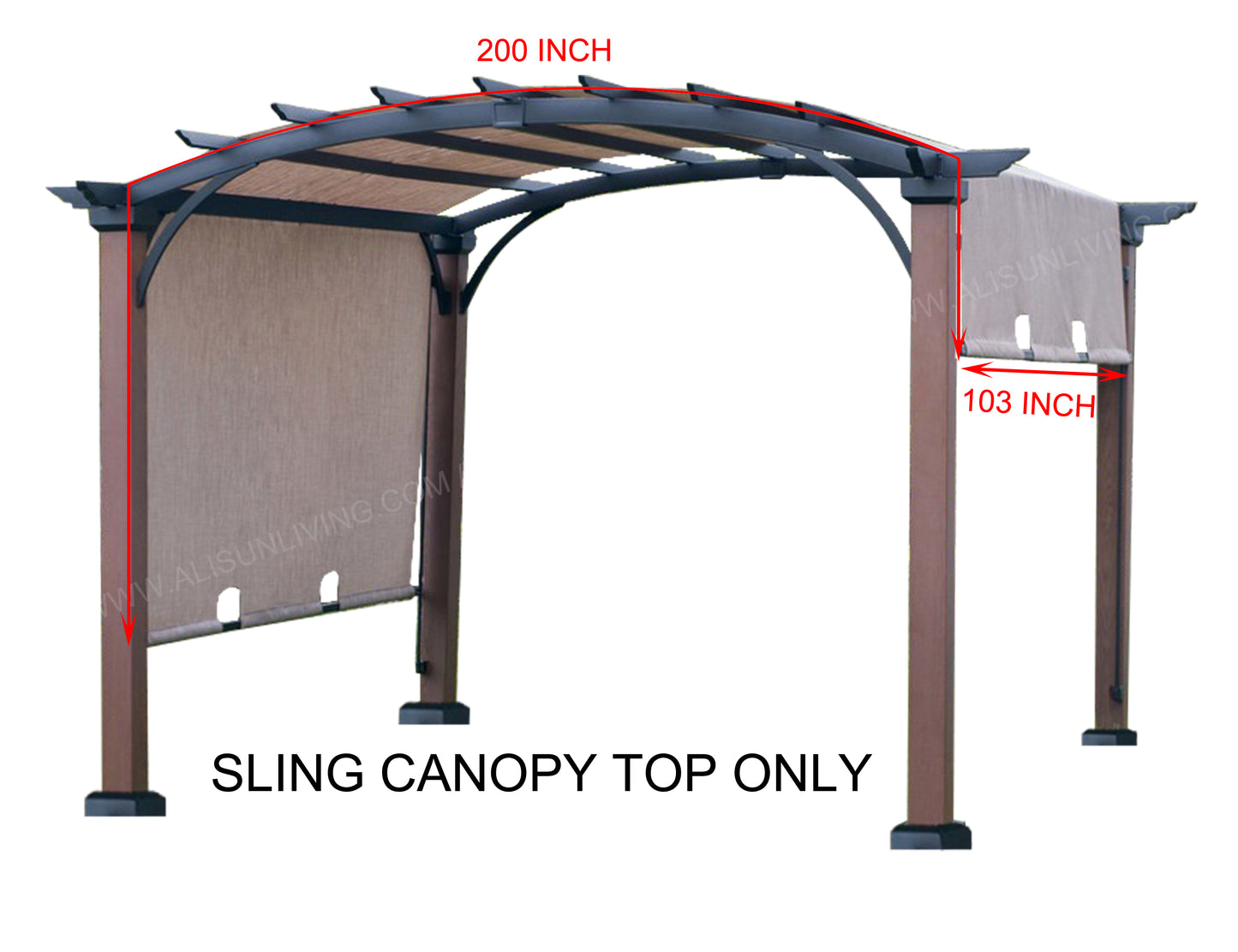 ALISUN Replacement Sling Canopy (with Ties) for The Lowe's Allen + roth 10 ft x 10 ft Tan/Black Material Freestanding Pergola #L-PG152PST-B (Size: 200" (L) x 103" (W)) - APEX GARDEN US