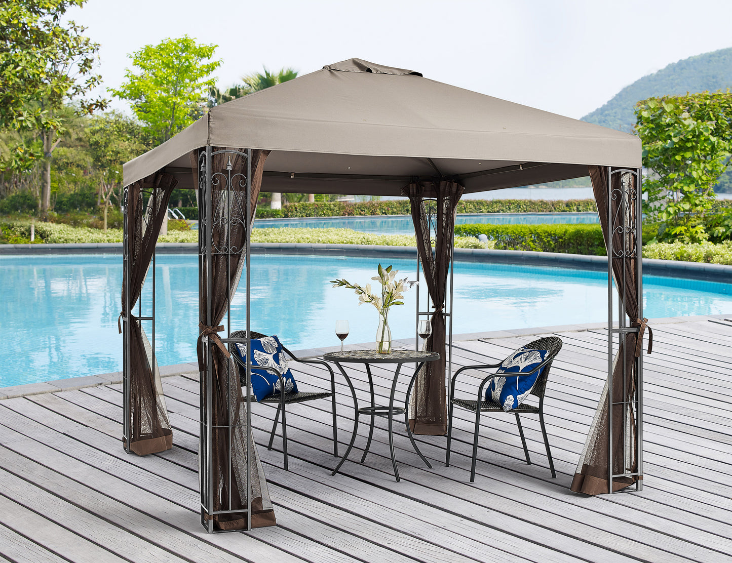 APEX GARDEN YH-20S117HD 8 ft. x 8 ft. Gazebo with Mosquito Net - APEX GARDEN US