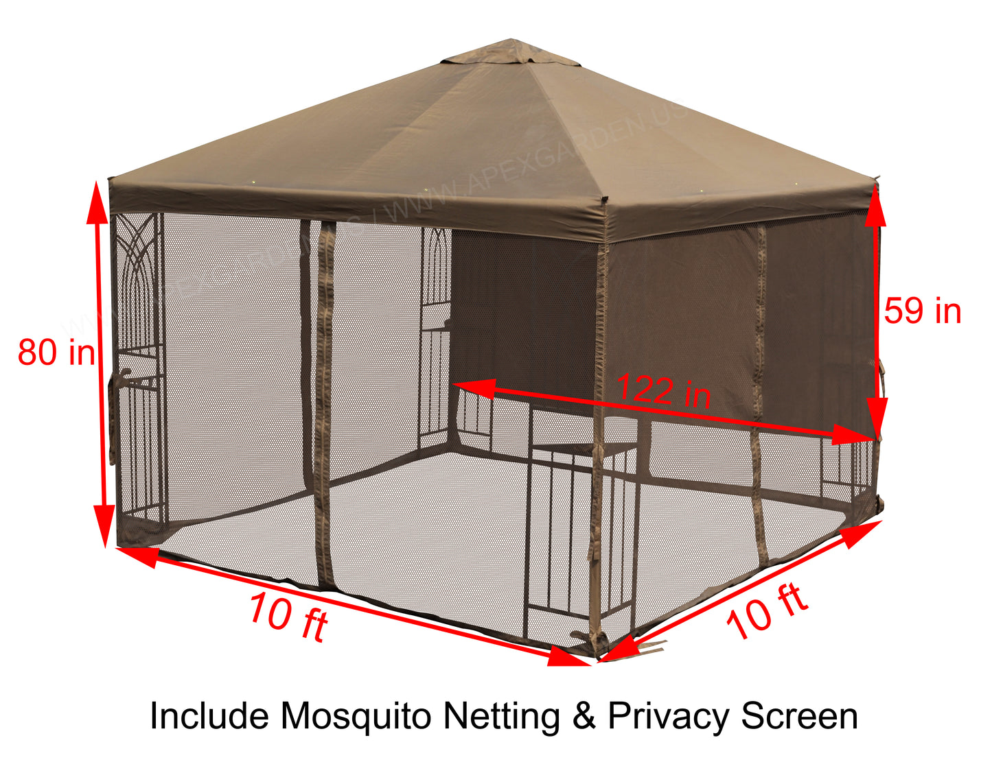 APEX GARDEN Symphony II 10'X10' GAZEBO WITH NET/PRIVACY/PLANTER HOLDERS - APEX GARDEN US