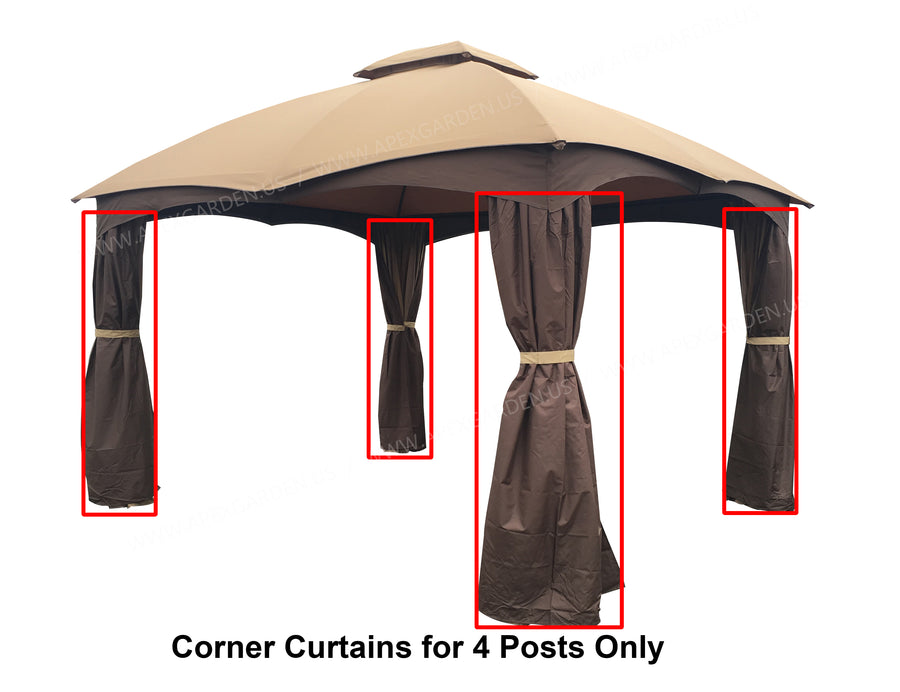 4 Poles Corner Curtain Set for Lowe's Allen Roth 12x10 Gazebo #GF-12S004BTO/GF-12S004B-1 - APEX GARDEN US